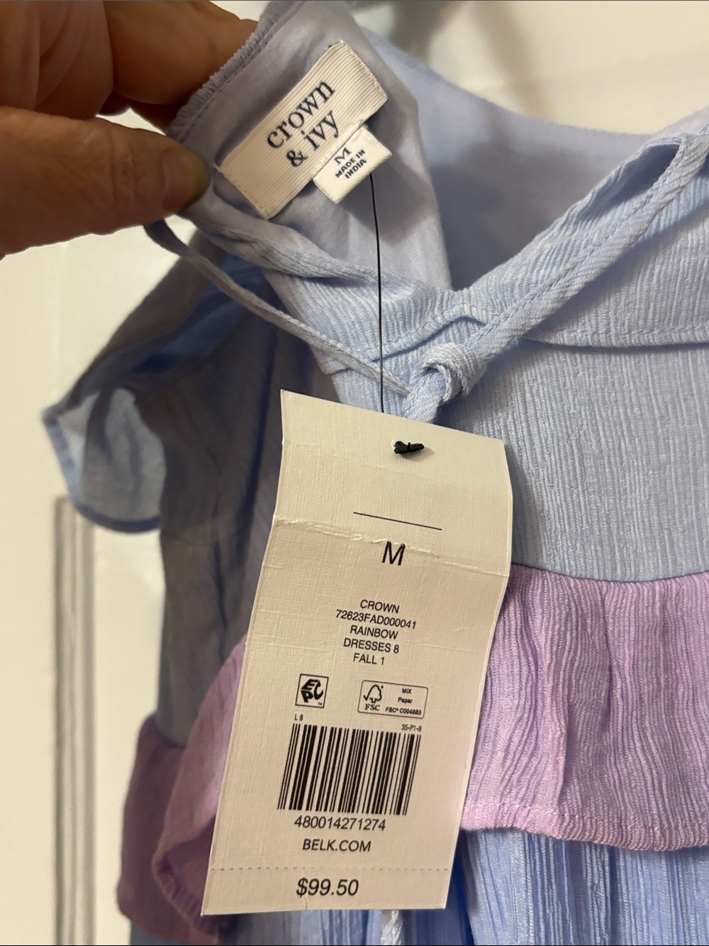 crown & ivy Rainbow Tiered Ruffle Dress - Light Blue & Multi - Picture 2 of 3